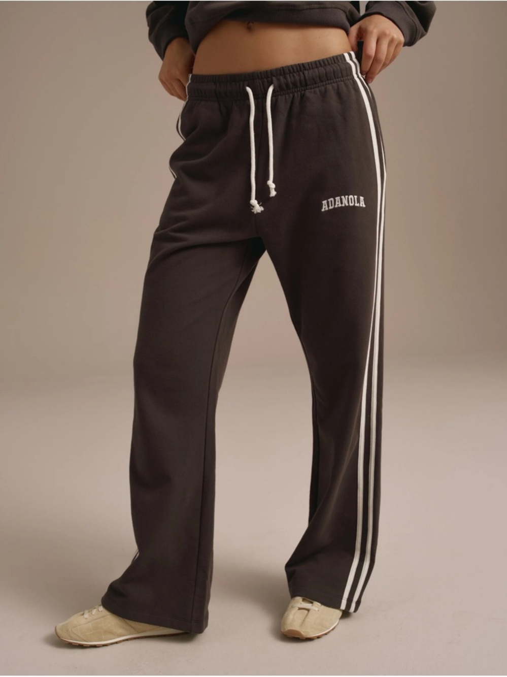 Adanola Varsity Loose Fit Sweatpants - Coffee Bean - S / Regular